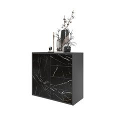 CAMILLE - Push to Open Sideboard with Door and 4 Drawers - Anthracite / Black Marble H74cm W80cm D36cm