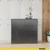 CAMILLE - Push to Open Sideboard with 2 Doors and 2 Drawers - Anthracite / Black Marble Roma H74cm W80cm D36cm