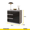 MIKEL - Chest of 3 Drawers and 1 Door - Bedroom Dresser Storage Cabinet Sideboard - Concrete / Black Gloss H75cm W80cm D35cm