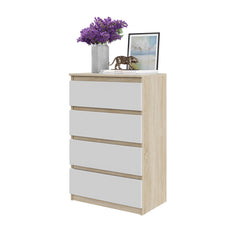 GABRIEL - Chest of 4 Drawers - Bedroom Dresser Storage Cabinet Sideboard - Sonoma Oak / White Matt H92cm W60cm D33cm