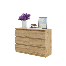 GABRIEL - Chest of 6 Drawers - Bedroom Dresser Storage Cabinet Sideboard - Wotan Oak H71cm W100cm D33cm