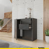 CAMILLE - Push to Open Sideboard with 2 Doors and 2 Drawers - Anthracite / Black Marble Roma H74cm W80cm D36cm
