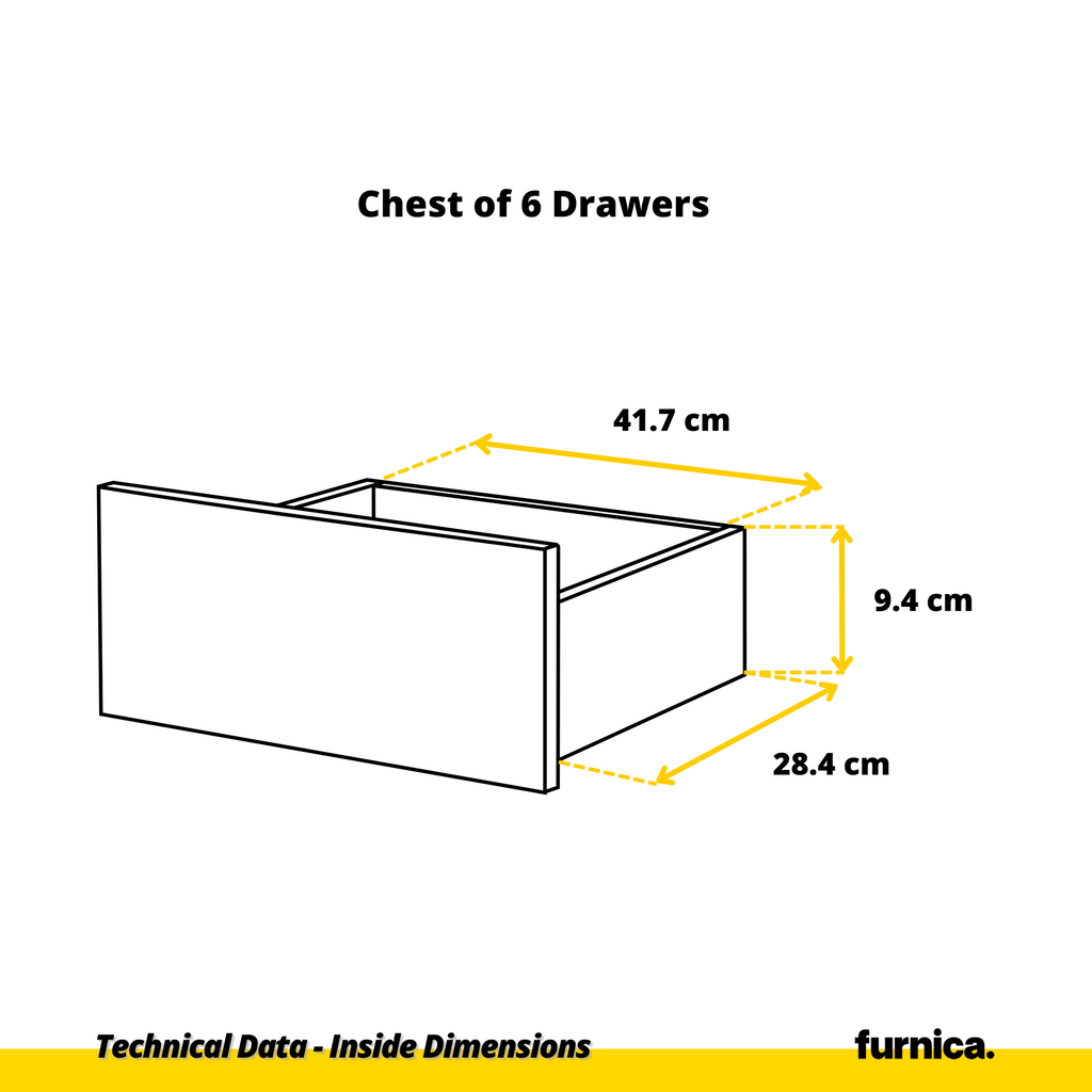 GABRIEL - Chest of 14 Drawers (4+6+4) - Bedroom Dresser Storage Cabinet Sideboard - Concrete / Black Gloss H92cm W220cm D33cm