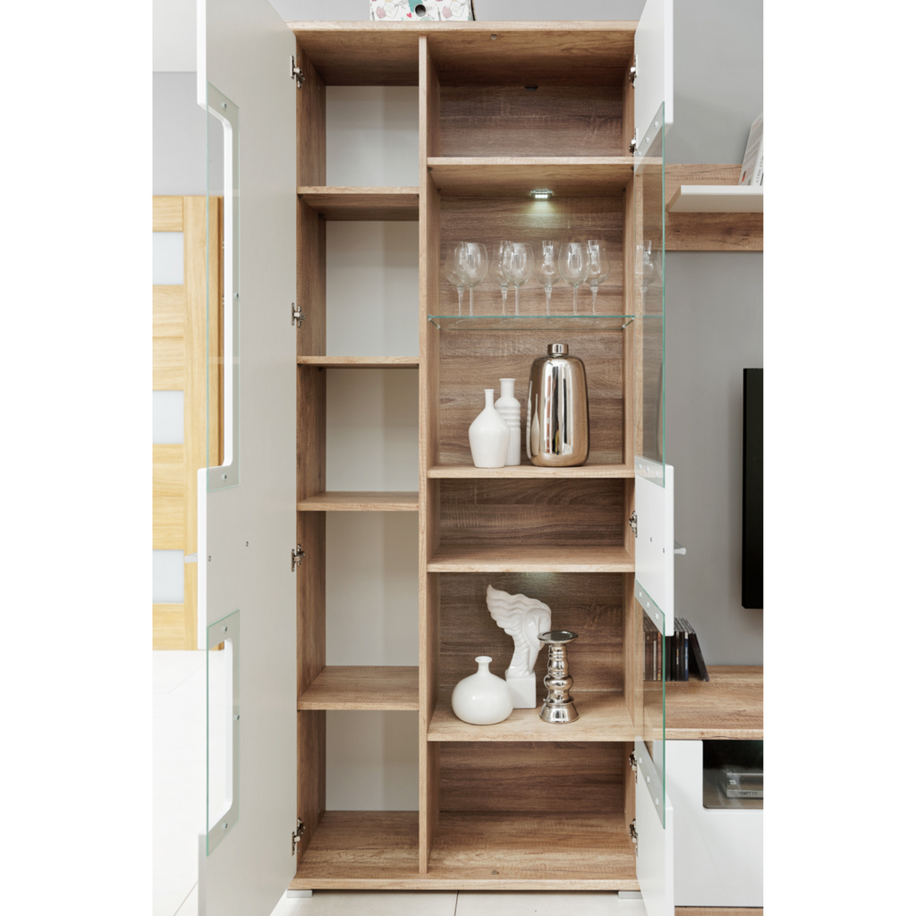 Wall Unit SAALA - Living Room Furniture Set - Monument Oak / White Gloss