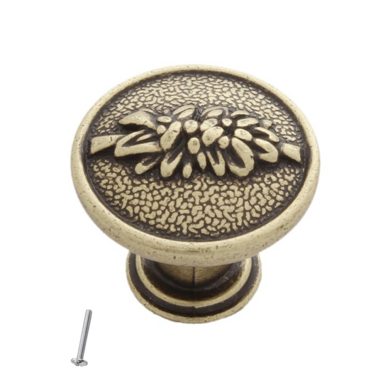 Vintage Cabinet Knob - Ø27mm - Branch Pattern - Antique Brass
