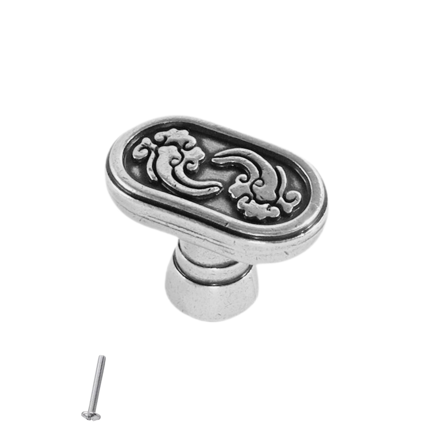 Vintage Cabinet Knob - Capsule Shape - 34mm x 20mm - Antique Silver – Furnica