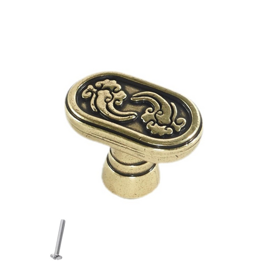 Vintage Cabinet Knob - Capsule Shape - 34mm x 20mm - Antique Brass