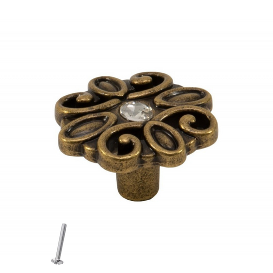 Vintage Cabinet Knob - Flower Shape - 36mm x 45mm - Antique Brass