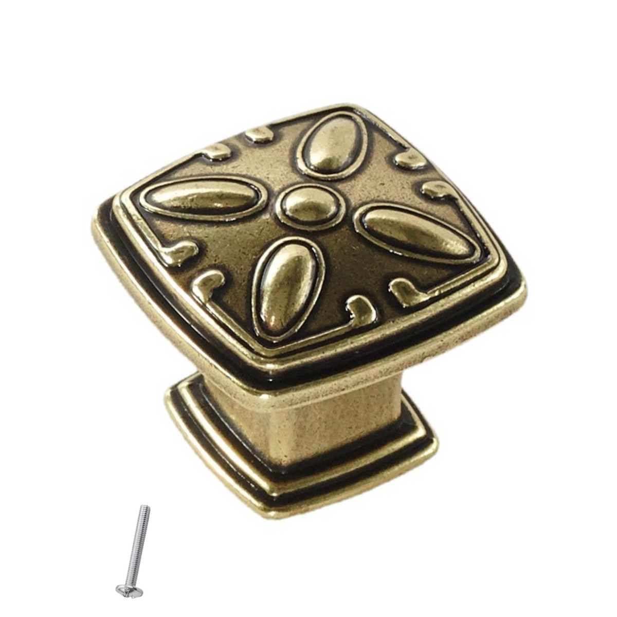 Vintage Cabinet Knob - Flower Pattern - 31mm x 31mm - Antique Brass – Furnica