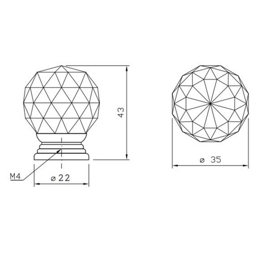 Round Crystal Glass Effect Cabinet Knob - Ø35mm - Chrome