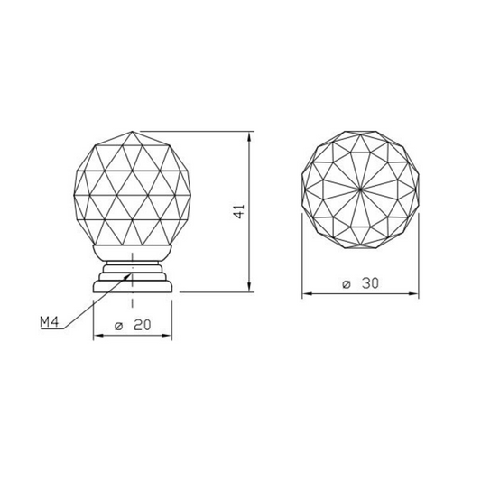 Round Crystal Glass Effect Cabinet Knob - Ø30mm - Chrome