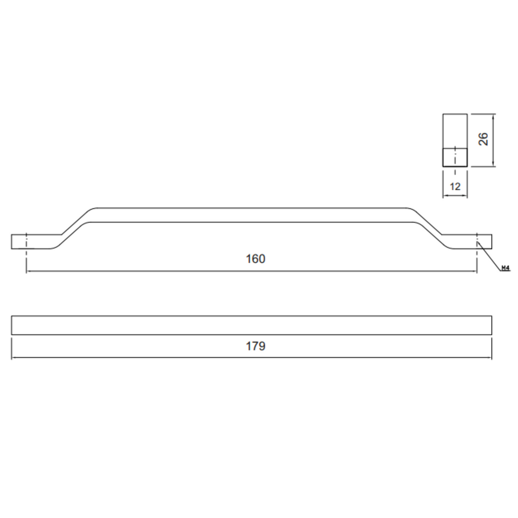 Furniture Handle 160mm U085 - Chrome