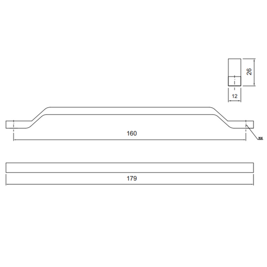 Furniture Handle 160mm U085 - Brushed Steel
