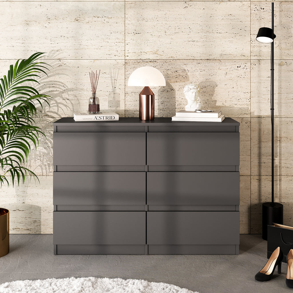 GABRIEL - Chest of 6 Drawers - Bedroom Dresser Storage Cabinet Sideboard - Anthracite H71cm W100cm D33cm