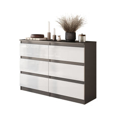 GABRIEL - Chest of 6 Drawers - Bedroom Dresser Storage Cabinet Sideboard - Anthracite / White Gloss H71cm W100cm D33cm