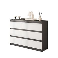 GABRIEL - Chest of 6 Drawers - Bedroom Dresser Storage Cabinet Sideboard - Anthracite / White Matt H71cm W100cm D33cm