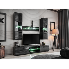 Wall Unit BLADE MINI - Living Room Furniture Set - Black Matt / Sahara 3D