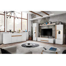 CARLO VIII - Living Room Furniture Set - White Matt / Wotan Oak