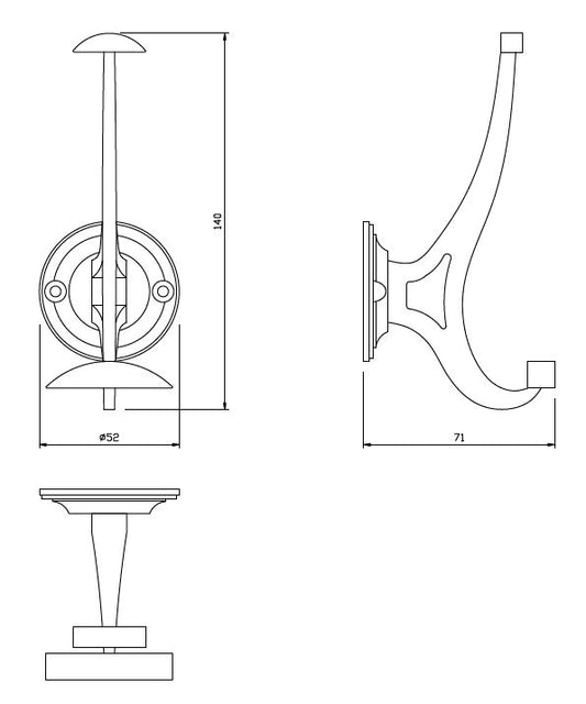 Double Hat & Coat Hook - 140mm - Black