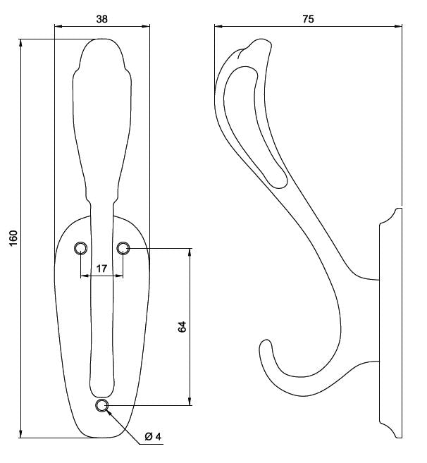 Double Hat & Coat Hook - 160mm - Silver