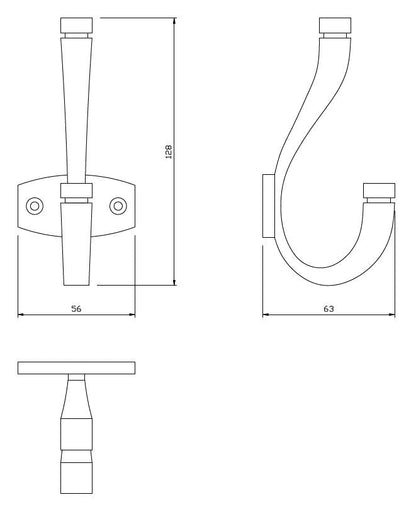Double Hat and Coat Hook - 128 mm - Black