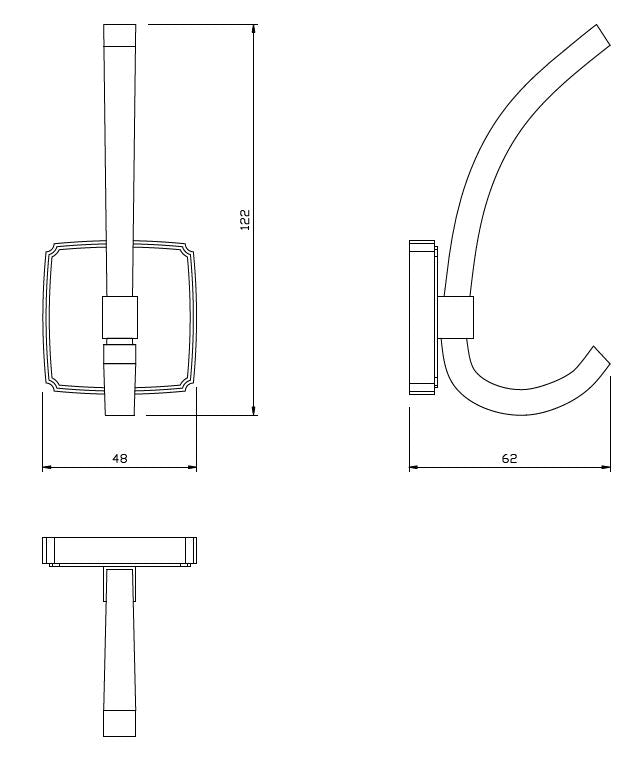 Double Hat and Coat Hook - 122 mm - Matt Gold