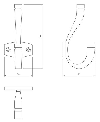 Double Hat & Coat Hook - 128mm - Brushed Steel (2) – Furnica