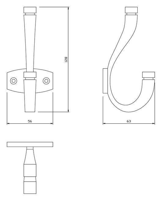 Double Hat & Coat Hook - 128mm - Brushed Steel