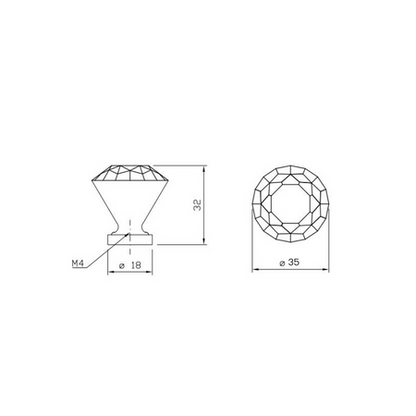 Crystal Glass Effect Cabinet Knob - Ø35mm - Chrome