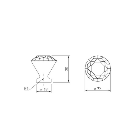 Crystal Glass Effect Cabinet Knob - Ø35mm - Gold