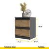 GABRIEL - Bedside Table - Nightstand with 2 drawers - Anthracite / Wotan Oak H50cm W41cm D34cm