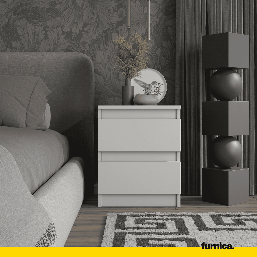 GABRIEL BIG – Bedside Table / Nightstand with 2 Drawers – White Matt – H50 cm W41 cm D33 cm