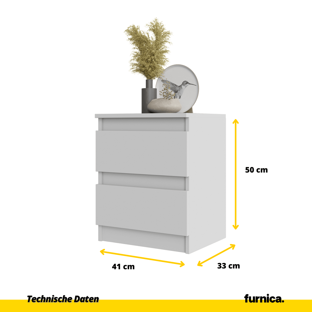 GABRIEL BIG – Bedside Table / Nightstand with 2 Drawers – White Matt – H50 cm W41 cm D33 cm