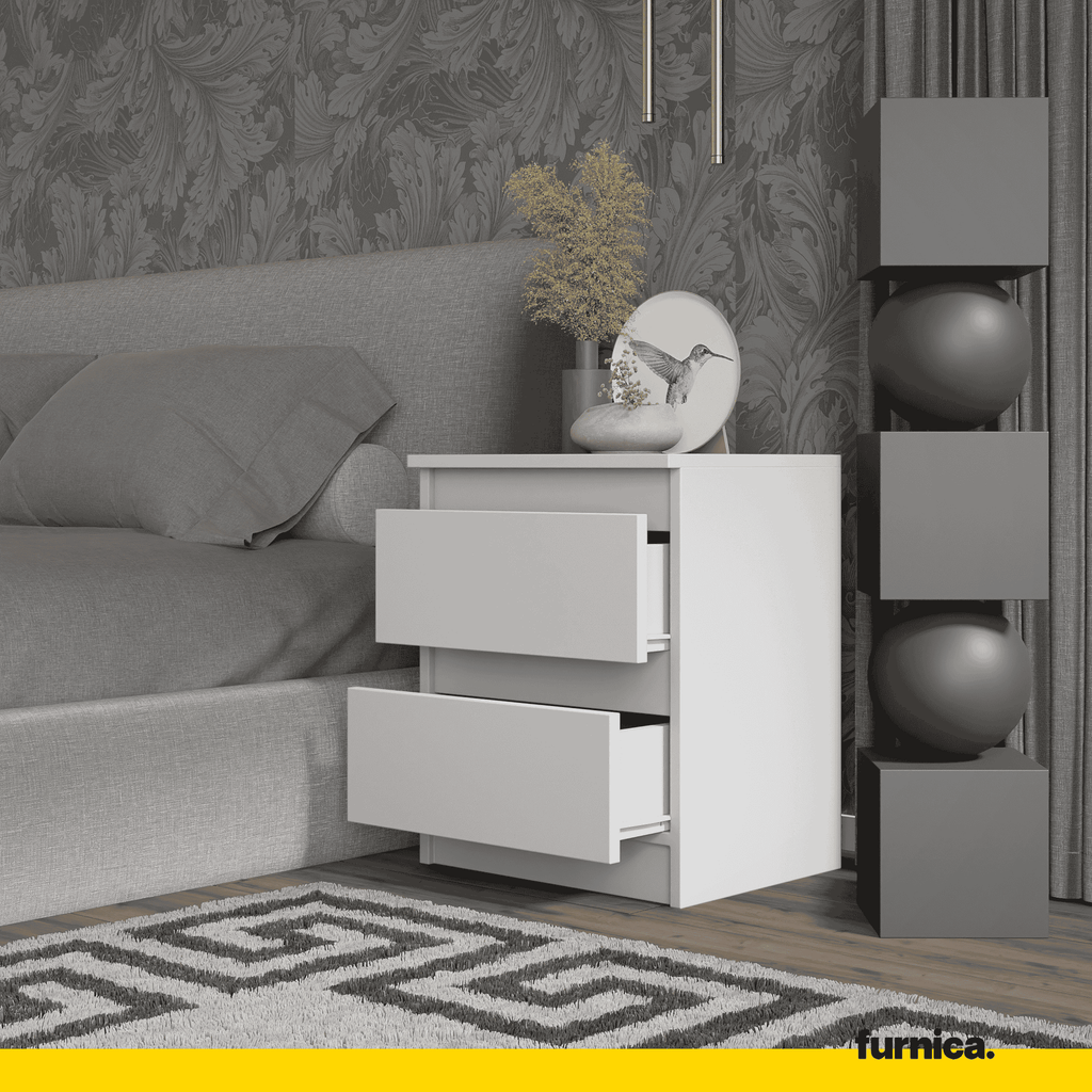 GABRIEL BIG – Bedside Table / Nightstand with 2 Drawers – White Matt – H50 cm W41 cm D33 cm