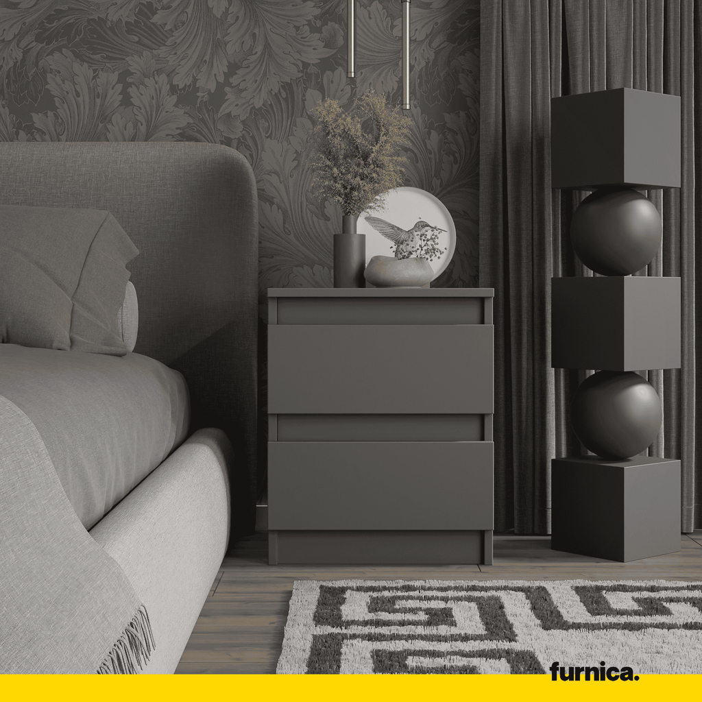 GABRIEL BIG – Bedside Table / Nightstand with 2 Drawers – Anthracite Grey – H50 cm W41 cm D33 cm