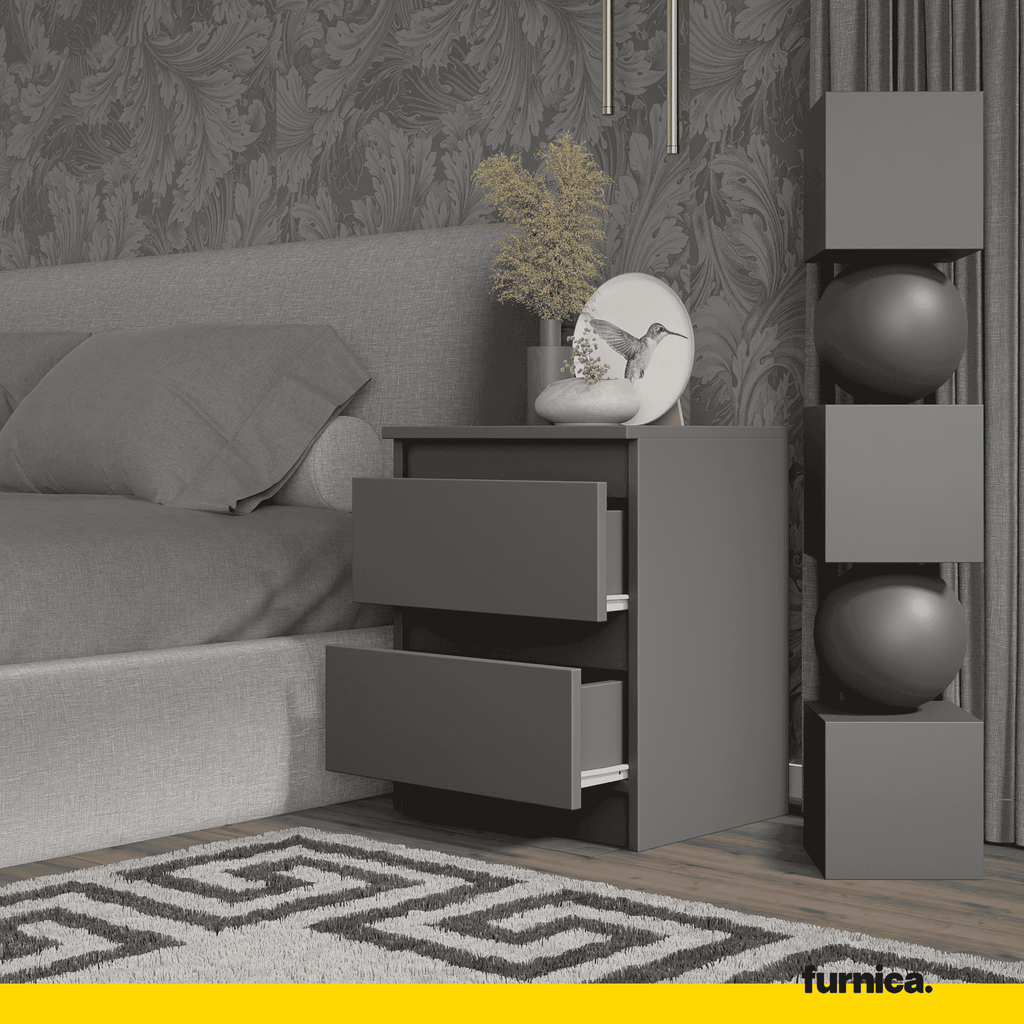 GABRIEL BIG – Bedside Table / Nightstand with 2 Drawers – Anthracite Grey – H50 cm W41 cm D33 cm
