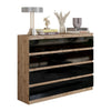 GABRIEL - Chest of 8 Drawers - Bedroom Dresser Storage Cabinet Sideboard - Wotan Oak / Black Gloss H92cm W120cm D33cm