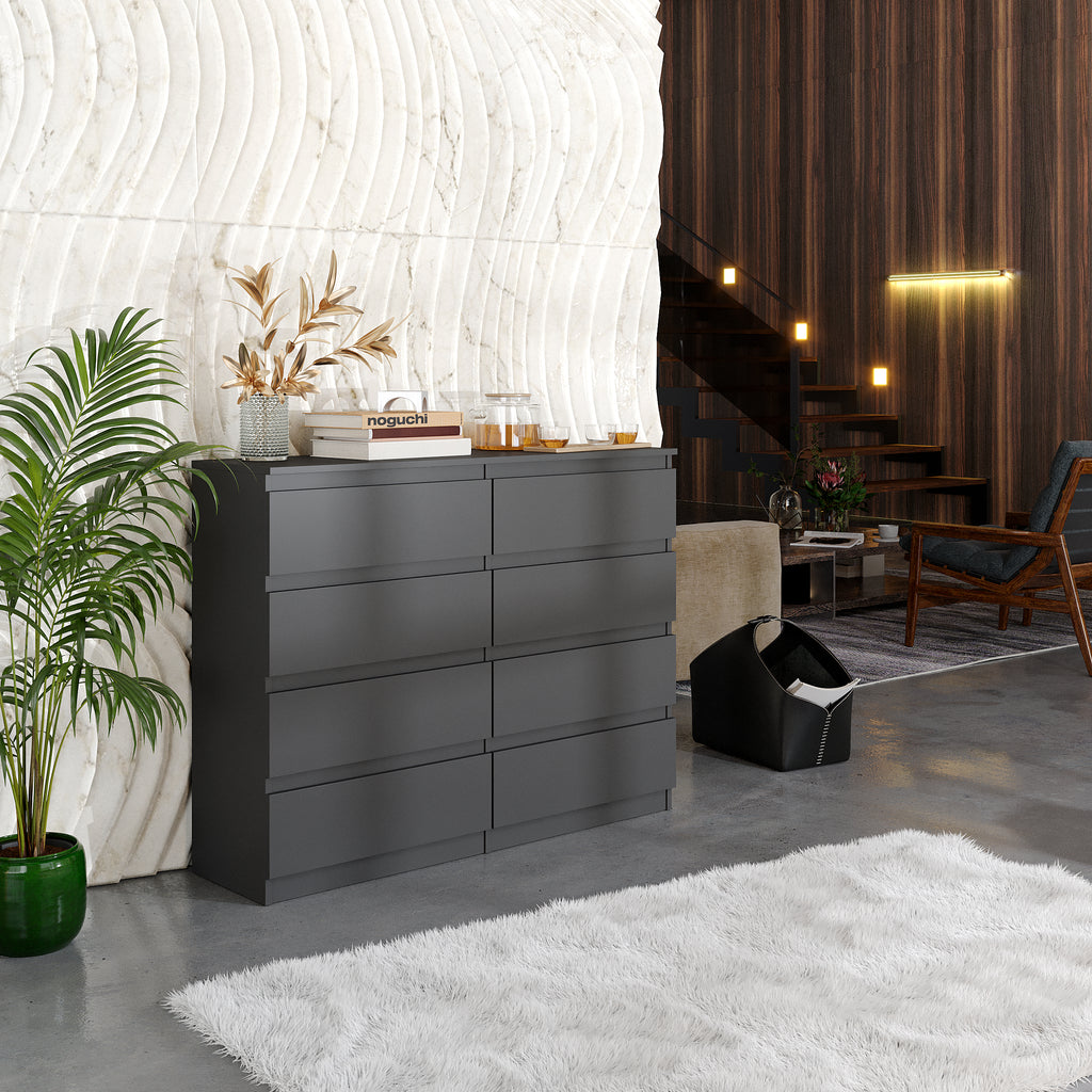 GABRIEL - Chest of 8 Drawers - Bedroom Dresser Storage Cabinet Sideboard - Anthracite H92cm W120cm D33cm