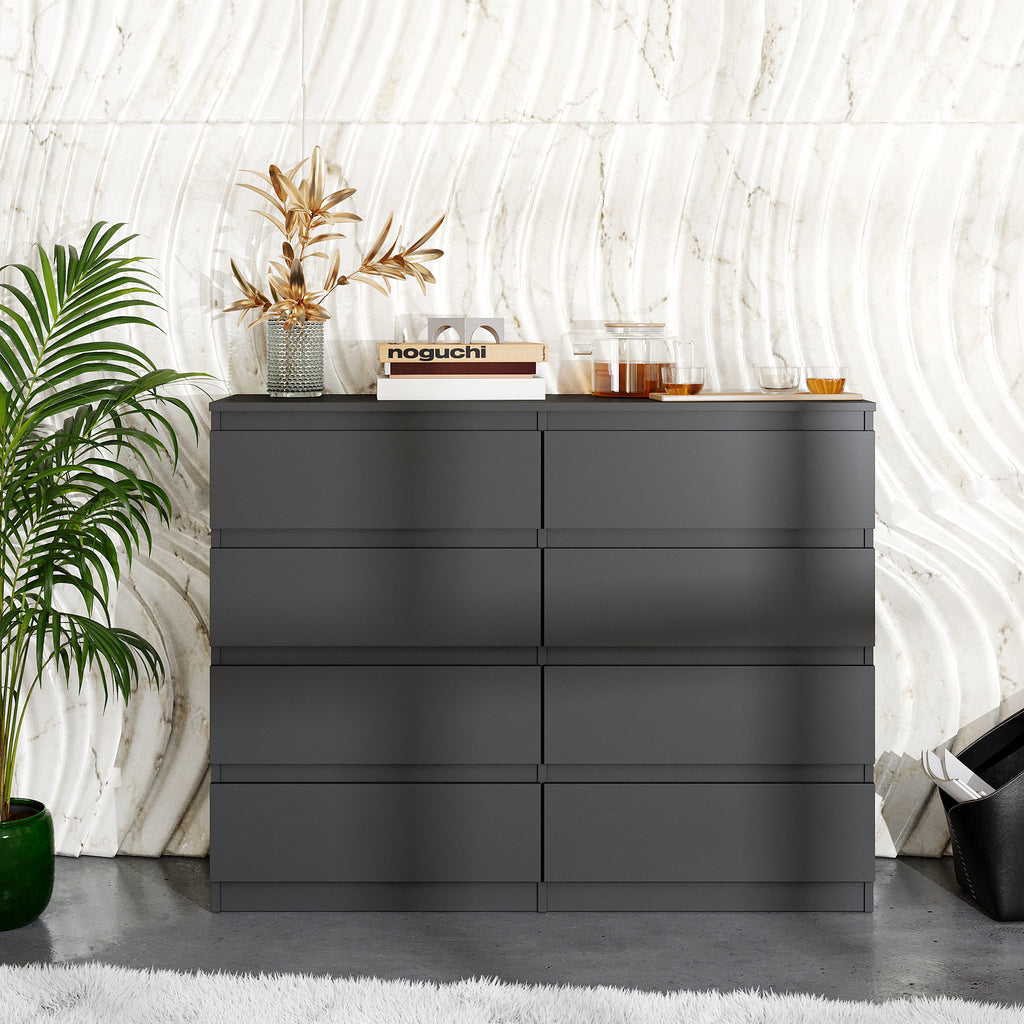 GABRIEL - Chest of 8 Drawers - Bedroom Dresser Storage Cabinet Sideboard - Anthracite H92cm W120cm D33cm