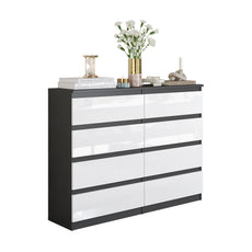 GABRIEL - Chest of 8 Drawers - Bedroom Dresser Storage Cabinet Sideboard - Anthracite / White Gloss H92cm W120cm D33cm