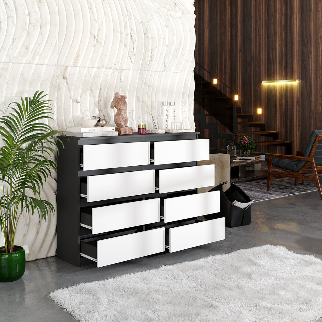 GABRIEL - Chest of 8 Drawers - Bedroom Dresser Storage Cabinet Sideboard - Anthracite / White Matt H92cm W120cm D33cm