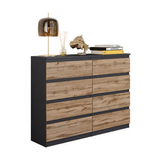 GABRIEL - Chest of 8 Drawers - Bedroom Dresser Storage Cabinet Sideboard - Anthracite / Wotan Oak H92cm W120cm D33cm
