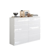 GABRIEL - Chest of 8 Drawers - Bedroom Dresser Storage Cabinet Sideboard - White Gloss H92cm W120cm D33cm