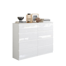GABRIEL - Chest of 8 Drawers - Bedroom Dresser Storage Cabinet Sideboard - White Gloss H92cm W120cm D33cm