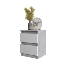 GABRIEL - Bedside Table - Nightstand with 2 drawers - Concrete / White Matt H40cm W30cm D30cm