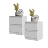 GABRIEL - Bedside Table - Nightstand with 2 drawers - White Matt H50cm W41cm D33cm