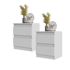 GABRIEL - Bedside Table - Nightstand with 2 drawers - White Matt H50cm W41cm D33cm