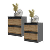 GABRIEL - Bedside Table - Nightstand with 2 drawers - Anthracite / Wotan Oak H50cm W41cm D34cm
