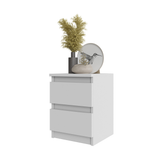 GABRIEL - Bedside Table - Nightstand with 2 drawers - White Matt H40cm W30cm D30cm