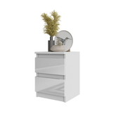 GABRIEL - Bedside Table - Nightstand with 2 drawers - White Matt / White Gloss H40cm W30cm D30cm